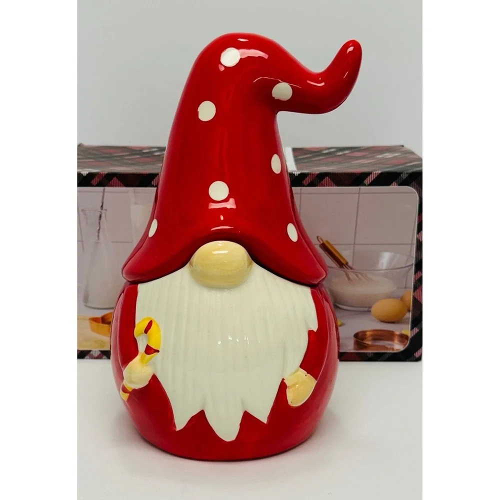 CWC Cook With Color Red White 6 Piece Holiday Gnome Cookie Jar & Cutter Set New